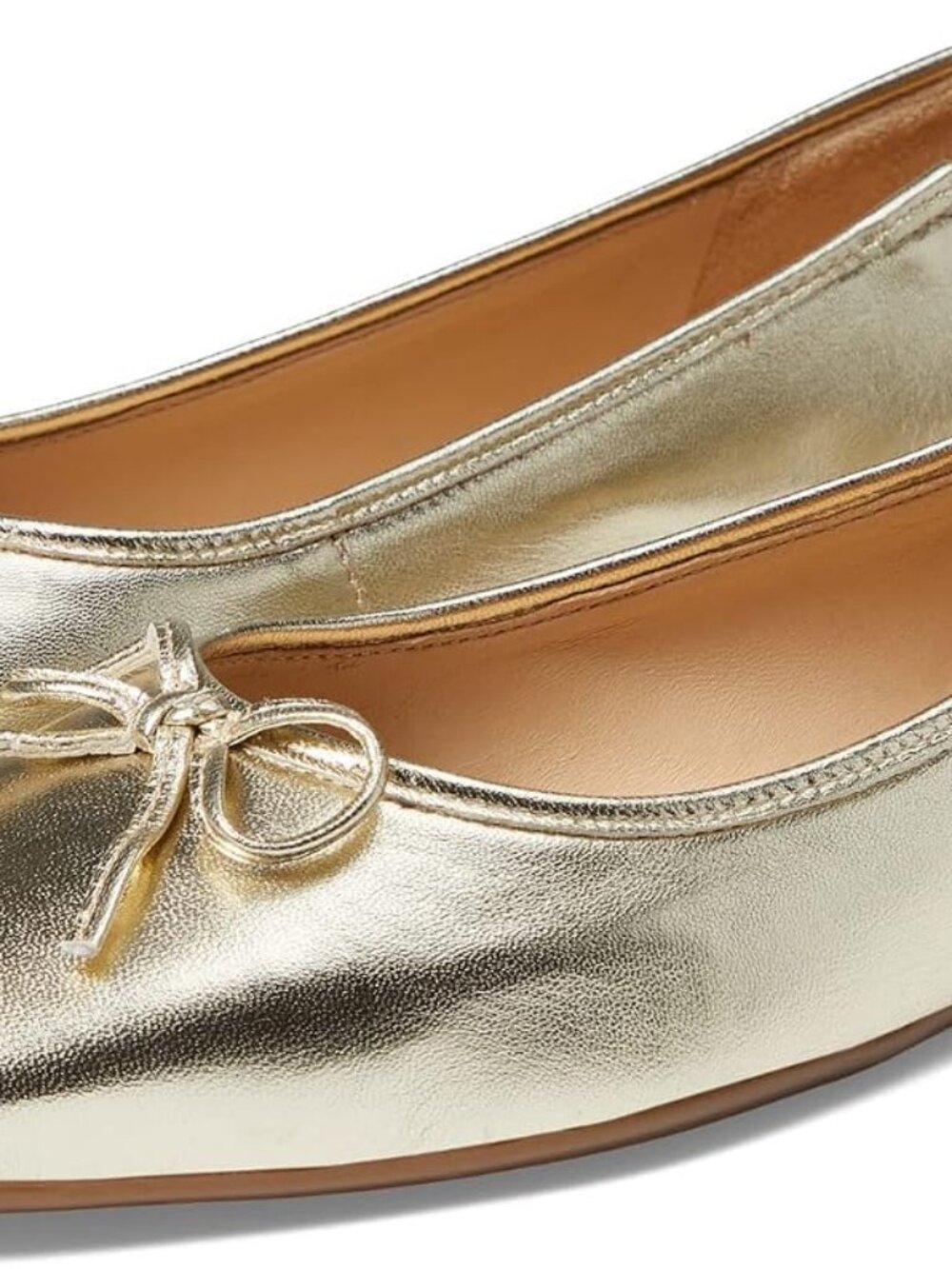 Bernardo Gwynn Champagne Gold Ballet Flats 8M NWOT Square Toe Bow Brazil